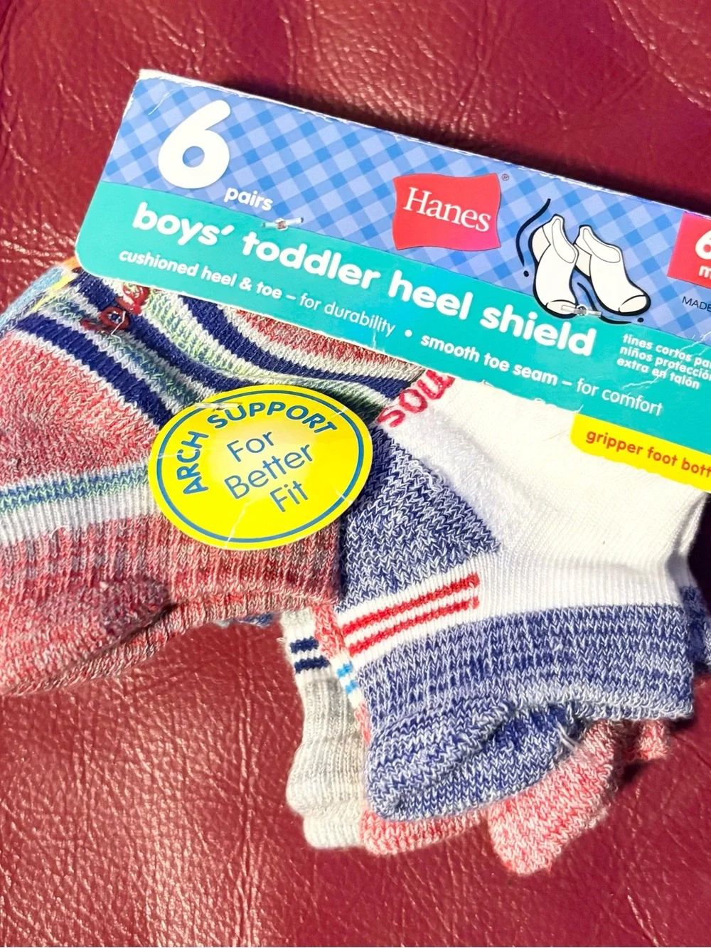 Hanes Boys' Toddler Heel Shield Socks - Red, Blue, White